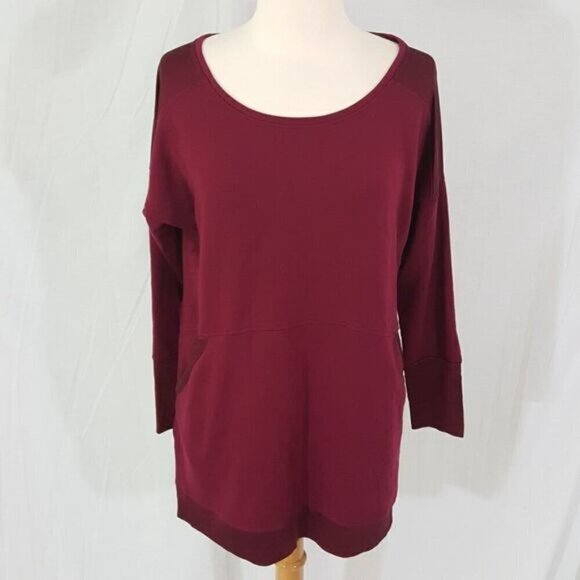 NESH Burgundy Wine French Terry Pullover Top S - Picture 2 of 6